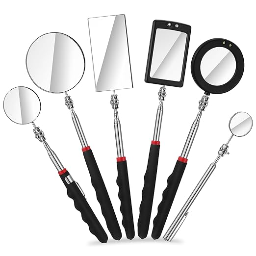 6 Pcs LED Telescoping Inspection Mirror,Retractable LED Mechanical Mirror Tool,Under Vehicle Inspection Mirror,Car Visual Reflector,Retractable Under Vehicle Detection Mirror