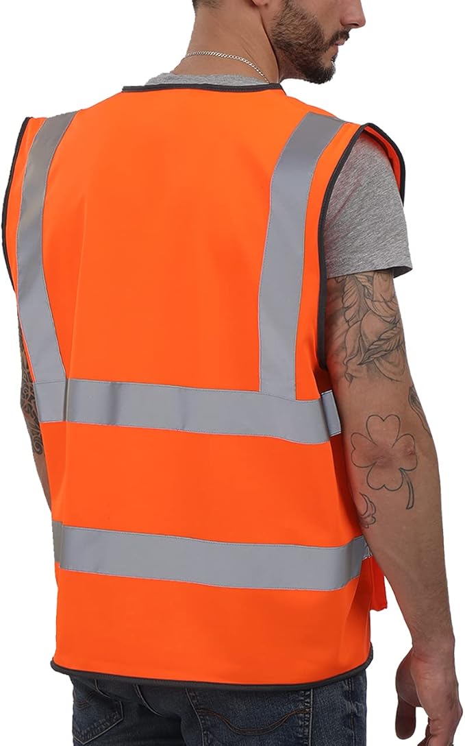 Dib Safety Vest Reflective ANSI Class 2, High Visibility Vest with Pockets and Zipper, Construction Work Vest Hi Vis Orange 4XL
