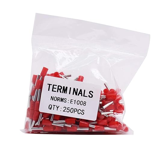 Fidioto 18AWG Pin Cord End Terminals, 250pcs Red AWG18 Wire Ferrules Terminals for Electric, Industrial, Chemical Industry, Power Control System, etc.