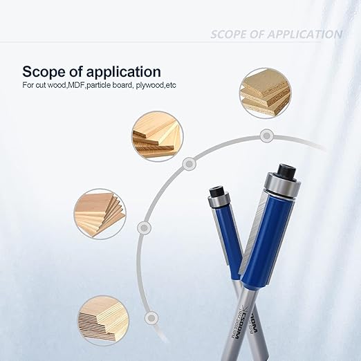 CSOOM 4PCS Professional Flush Trim Router Bits 1/4" Shank, Top Bearing Flush Trim Router Bit，Cutting Heights of 3/4“, 1”, 1-3/16“, 1-3/16”