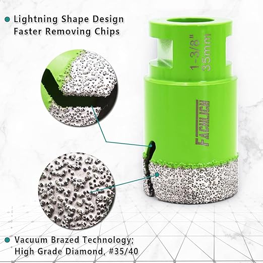 Diamond Core Drill Bit,2pcs Diameter 1-3/8 inch 35mm Thread 5/8-11,Vacuum Brazed Dry Wet Hole Saw for Porcelain Tile,Granite,Marble,Concrete,Masonry,Brick