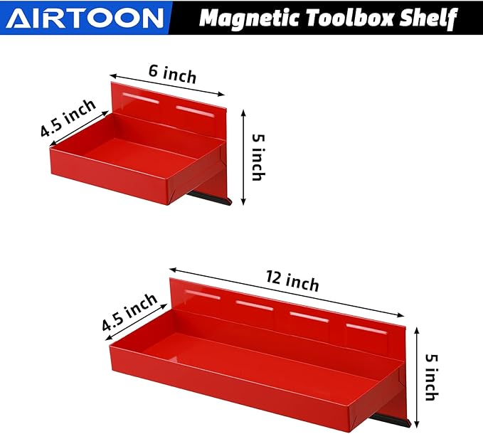 AIRTOON Magnetic Toolbox Tray Set, 4-Piece Magnetic Tool Box Holder, Holds Tools Securely in Place, Powerful Magnetic Tray Set for Shop or Garage, Red