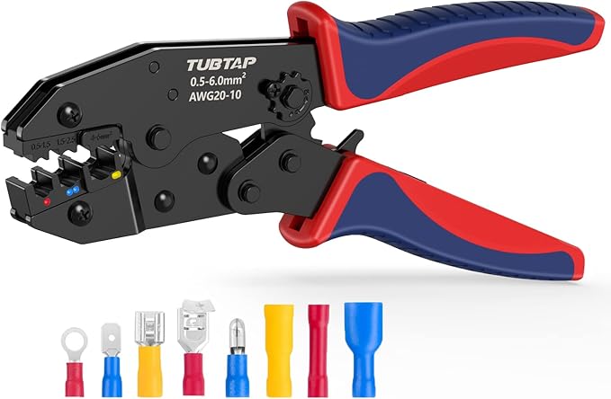 TUBTAP Crimping Tools for Electrical Connectors [AWG 20-10] - Wire Crimpers - Wire Crimping Tool - Ratcheting Wire Crimper for Heat Shrink Wire Connectors and Insulated Nylon Connectors, 0.5-6.0mm²