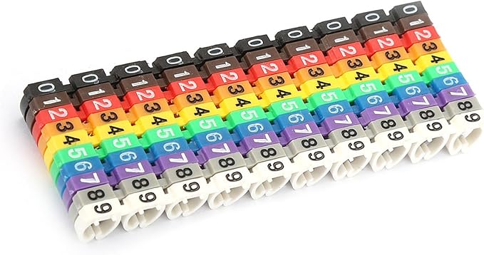 Wire Number Labels, 0.3 x 0.2in Colorful Wire Number Tube Cable Marker, Digital Number Clip on Wire Marker, Plastic Wire Numbering Marker for Wires Management, 100Pcs