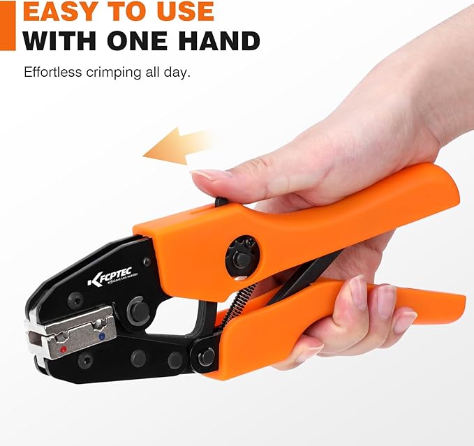 KF CPTEC Ratcheting Crimping Tool for 90° Insulated Flag Terminals, AWG 20-18 & 16-14 – Precision Electrical Terminal Crimper with Adjustable Crimp Force