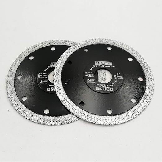 DT-DIATOOL Diamond Tile Blade 5 Inch 2pcs Diamond Turbo X Mesh Rim Segement Circular Saw Blade for Procelain Ceramic Stoneware Marble Granite Fits 5/8"-7/8" Arbor