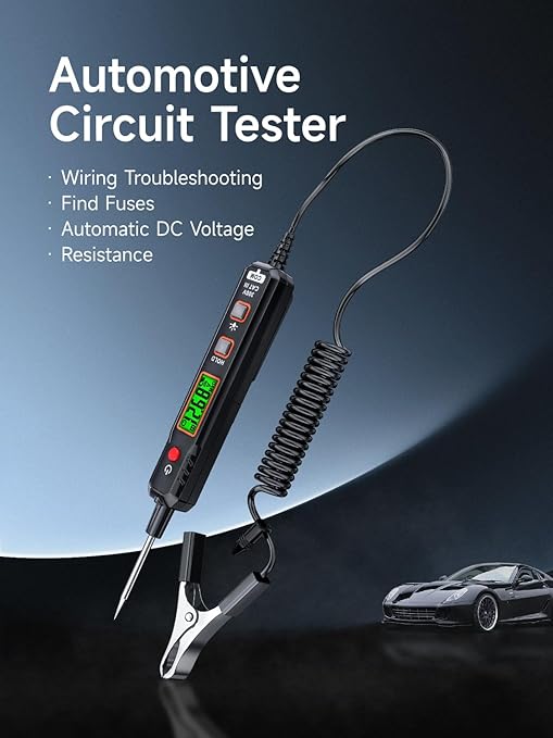 B1 Voltage Tester, Circuit Tester with Range DC 0.8V-100V, Continuity Testing, Electrical Tester with Flashlight, Buzzer Alarm for Car Battery Polarity Continuity Fuses