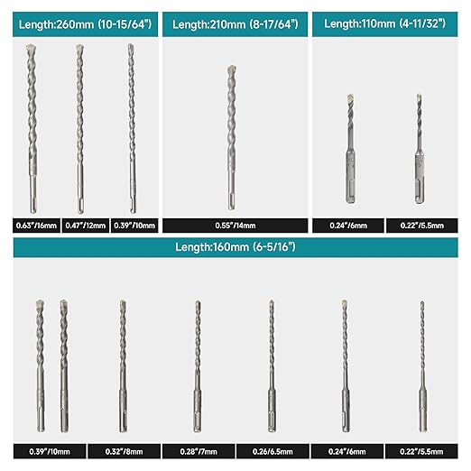 17Pcs SDS-Plus Rotary Hammer Drill Bits and Chisel Set - Carbide-Tipped Drill Bits and Chisels with Storage Case - Used for Concrete Brick Stone and Other Masonry Construction Materials