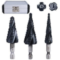 Step Drill Bits M35 Four Spirl Flute Cobalt Step Drill Bits Set 1/8"-7/8"(3pcs) Wear-Resistant TiAlN Coated,1/4" Hex Shank Drill for Metal, Stainless Steel, Aluminum, Plastic