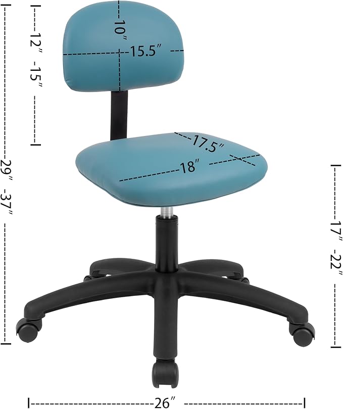 Chair Master FSS Series Square seat Low (17"-22") seat Height Chair. Vinyl-for Office, Garage, Desk, Shop, Computer, Doctor, Medical, Easy to Clean! No Footring (Aqua, Low, _Standard Casters)