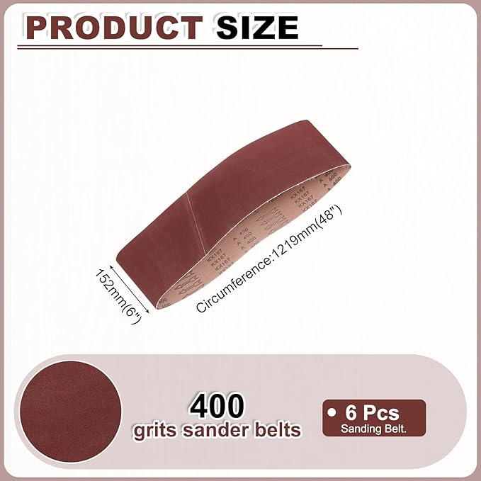 HARFINGTON 6 x 48 Inch Sanding Belts, 6 Pcs 400 Grits Aluminum Oxide Abrasive Belt Sander File Belt for Woodworking, Metal Polishing, Knife Sharpener