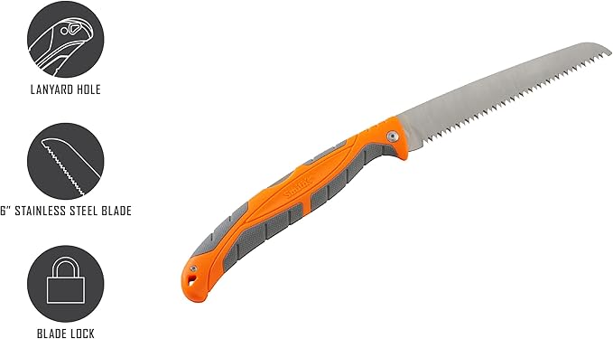 Smith’s 51366 EdgeSport 6” Folding Bone Saw - Stainless Steel + Lock-Back Handle - Field Dressing Deer & Elk - Hunting Outdoorsmen - Lightweight & Packable