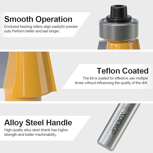 11.25 Degree Chamfer Router Bit with 1 Inch Cutting Length,1/2 Inch Shank Carbide Edge Forming Bevel Router Bit with Bearing, Chamfer Bit Miter Angle Milling Cutters Tool