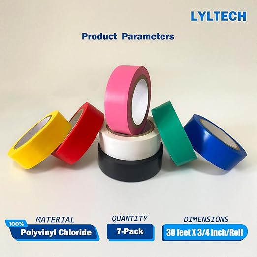 Electrical Tape Colors 7 Rolls 3/4-Inch by 30 Feet, Waterproof,Strong Adhesive, Durable, Easy-Wrap,Pink, Yellow, Red, Green, Blue, White, Black