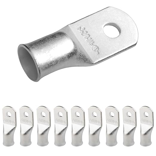 SELTERM 10pcs 2/0 AWG-1/4 Stud Tinned Copper Wire Lugs, Heavy Duty Battery Cable Ends,00 Gauge Ring Terminals, UL Battery Lugs Marine Grade Copper Eyelets Electrical Battery Terminal Connectors