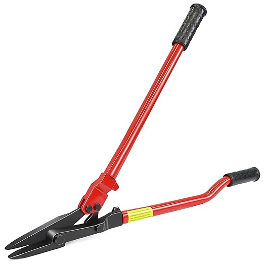 Heavy Duty Strapping Cutter - 24" High Carbon Steel Blade for Steel & Polyester (PET) Strapping up to 2" Width & 0.05" Thickness - Ergonomic Handle for Comfort & Precision Cutting
