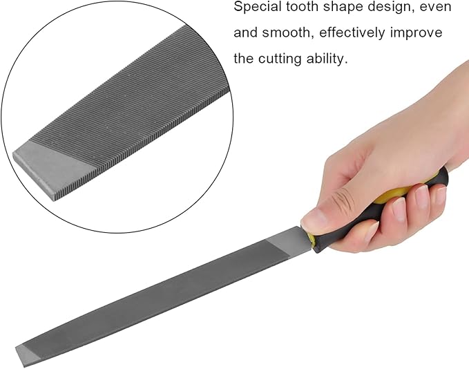 8 Inch Flat File, Flat Mill File Second File, Metal File for Sharpening, Carbon Steel File with Handle, Single Texture, Ideal for Metal, Steel, Copper, Aluminum