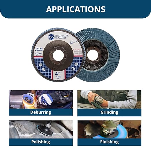 Benchmark Abrasives 4.5" Premium Zirconia Type 27 Flap Discs Grinding Wheels for Sanding Stock Rust Removal Finishing Grinding Deburring Stainless Steel, 7/8" Arbor (10 Pack) - 80 Grit