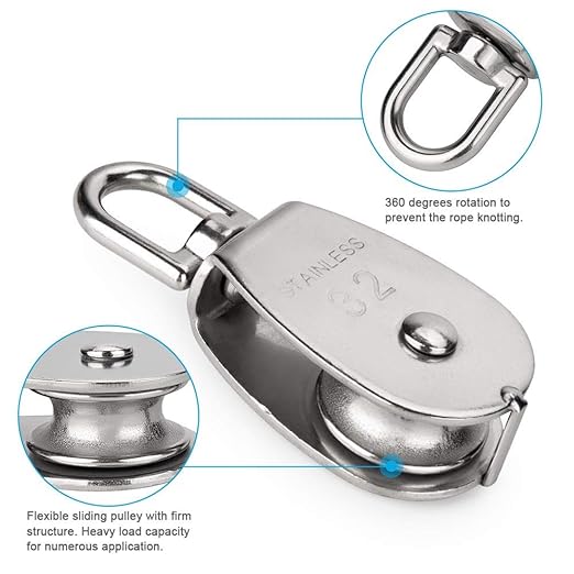 Rocaris 6 Pack M32 Stainless Steel Wire Rope Crane Pulley Block 551lbs Lifting Crane Swivel Hook Single Pulley Block Hanging Wire Towing Wheel