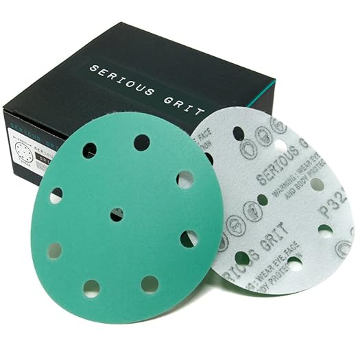 5-Inch 9-Hole 320 Grit Sanding Discs - Heavy-Duty Hook & Loop Film Discs - Sandpaper for Random Orbital Sanders - 50 Pack Box