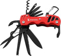 16 in 1 Multi Tool Tactical Knife Camping essential Survival with Knife, Scissors, Saw, Wine Opener, Multiple Screwdrivers, Key Chain Easy Carry, Fish Scaler (Red)