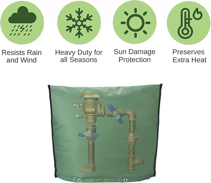 Outdoor Backflow Preventer Insulation Cover，Insulated Pouch for Winter Pipe Freeze Protection Sprinkler Valves in Snow or Sun Exposure, Waterproof Sprinkler Valve System Cover (24 " W x 24 " H,Green)