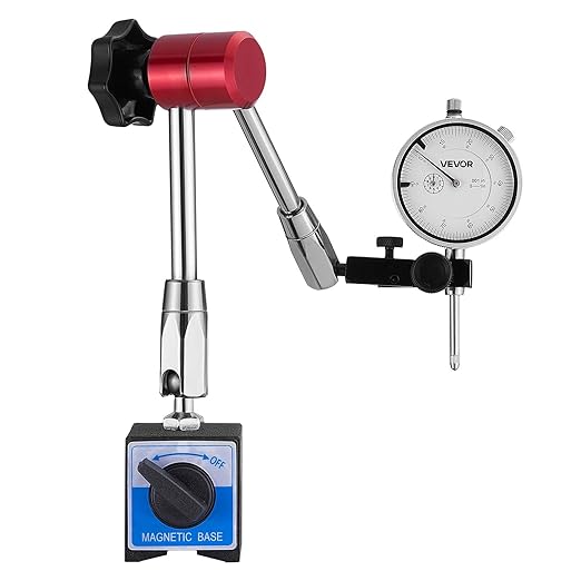 VEVOR Dial Test Indicator with Magnetic Flexible Base Stand, 0.001 inch Accuracy, 0-1 inch Range, Fine Adjustable Long Arm, Professional for Machine Set-Up, Narrow Area Measurement, Easy to Read