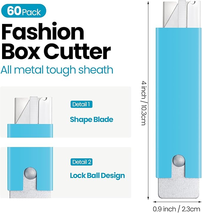 Gisafai 60 Pieces Box Cutters Bulk Retractable Box Cutter Cardboard Mini Box Cutter Handy Box Cutter Knife for Paper Boxes Packages Letter
