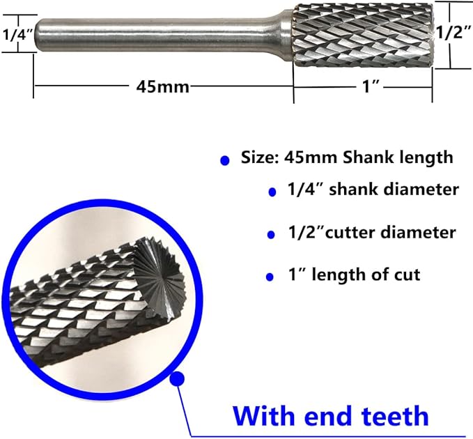 Carbide Burr Set 1/4" Shank SB-5 Die Grinder Bits Tungsten Double Cut Burr Bits (1/2" Cutter Dia X 1" Cutter Length) for Die Grinder Kits Metal Grinding Drilling Polishing (1pcs)