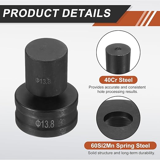HARFINGTON Hydraulic Hole Punch Die Φ13.8mm Round Hole 40Cr Steel Electric Punching Kit for CH70 Electric Punching Machine, Black