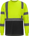 High Visibility Class 3 T Shirts，Hi Vis Safety Shirts with Reflective Strips and Pocket, Long Sleeve Quick Dry Mesh Construction Work Shirt for Men/Women Black Bottom Lime，6XL