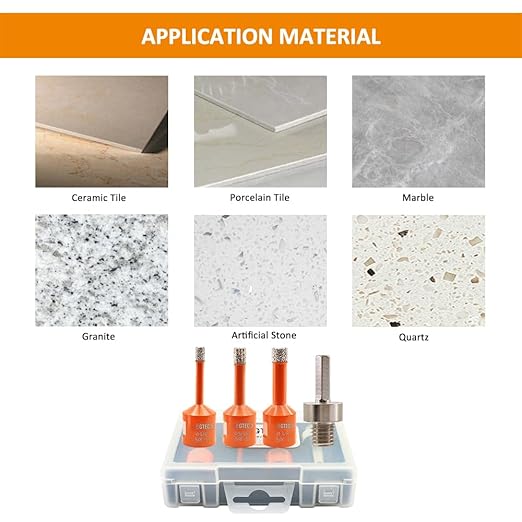 Diamond Core Drill Bit Kit BGTEC Diamond Hole Saw Tile Cutter for Porcelain Tile Ceramic Marble Brick Granite Stone, 5/8"-11 Thread Hole Saw 8/8/8mm+HEX Adapter