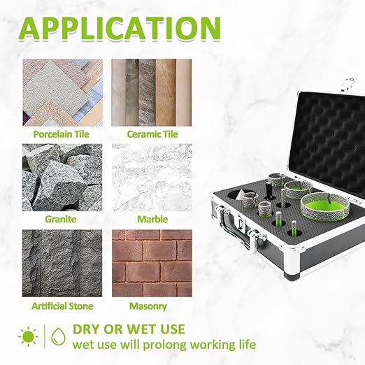Diamond Core Drill Bits Set - Tile Hole Saw Kit 6/8/20/25/35/50/75MM with 2" Diamond Beveling Chamfer Bits for Porcelain Ceramic Tile Granite Marble(10PCS)