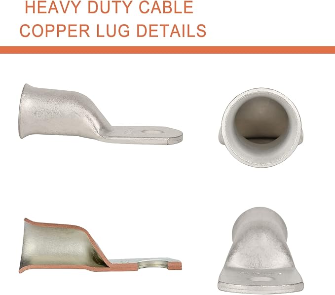 10pcs 4/0 AWG-5/16(M8) Tinned Copper Ring Terminals Battery Lugs, Heavy Duty Wire Lugs, Battery Cable Connectors
