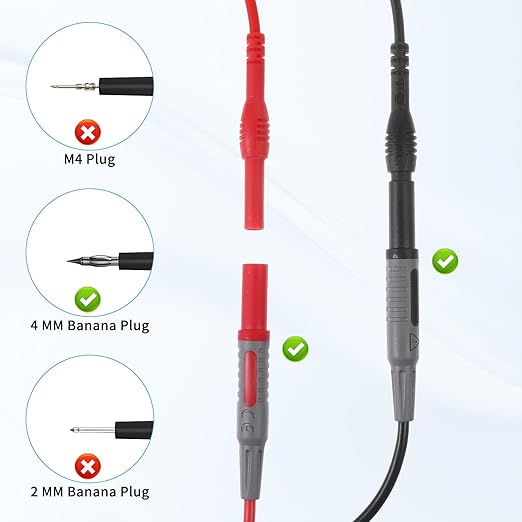 Flexible Spoon Back Probe, 4PCS Multimeter Leads Kit Silicon Flexible Test Back Probe Pins Test Wire Kit Power Probes Compatible with 4mm Banana Plug for Wire Piercing Car Repairing Electrical Testing