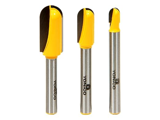 YONICO Round Nose Core Box Router Bit Set 3 Bit 1/4-Inch Shank 14360q