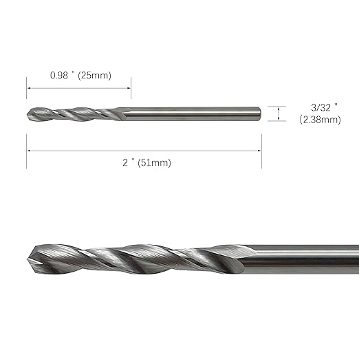 Solid Carbide Jobber Drill Bits 3/32" with Straight Shank and 118° Point Angle, Made from Tungsten Carbide Material,2-Pieces