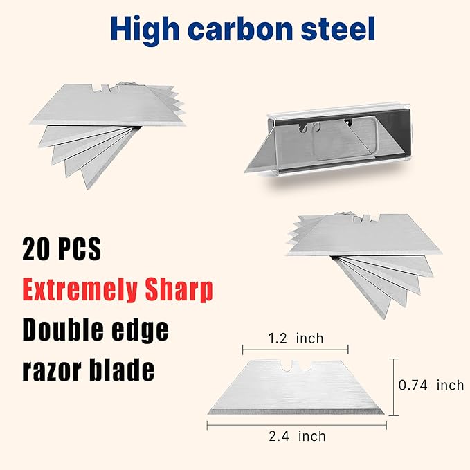 8 Pcs Folding Box Cutters, Lightweight Utility Knives Quick Change Blade with 20-piece Extra Blades For Cartons, Cardboard and Boxes