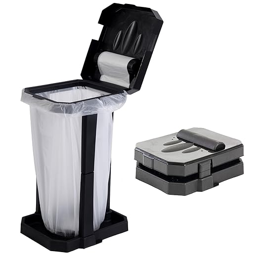Collapsible Trash Bag Holder with Reinforced Legs and Bonus Inner Storage Compartment, Portable Trash Can, Outdoor Waste Bin with 20 Bags Included for Camping, RV, Picnic, and Home Use