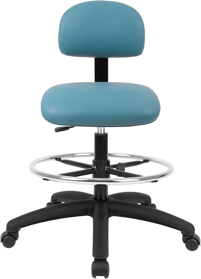 Chair Master FSS Series Square seat Tall (24"-34") seat Height Chair. Vinyl-for Office, Garage, Desk, Shop, Computer, Doctor, Medical, Easy to Clean! 18" Footring ((Aqua, Tall, _Standard Casters)