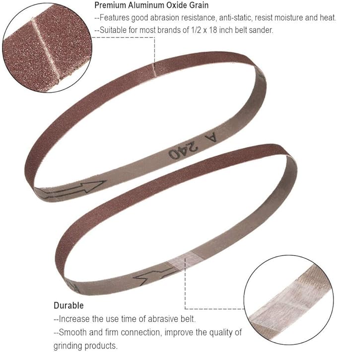 1/2 Inch x 18 Inch Sanding Belts, 40 Grits Aluminum Oxide Sanding Belt, Belt Sander Tool for Woodworking, Metal Polishing (30 Pack)