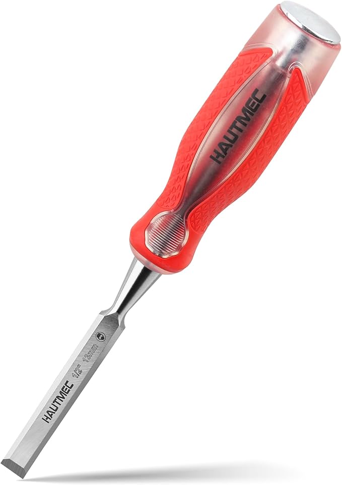 HAUTMEC 1/2" Wood Chisel – High-Impact Drop-Forged CRV Steel, Fully Polished Beveled Edge Blades, Heavy-Duty Strike Cap & Extended Anti-Skid Handle – HT0360