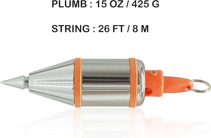 2 PCS Magnetic Plumb Bob Kit - 15 oz(425g) Plum Bob With 26 ft(8m) Automatic Stretching String,4 pcs Pencils, 2 pcs Pencil Sharpener