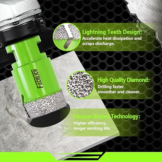 Diamond Core Drill Bits,1-1/8" 28mm Tile Drill Bits Vacuum Brazed Diamond Hole Saw for Porcelain Tile,Granite,Marble,Concrete,Masonry,Brick