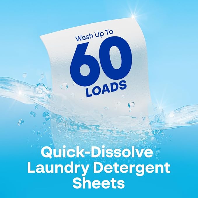 Earth Breeze Laundry Detergent Sheets Fresh Scent - 60 Loads Eco Liquidless Soap - Travel-Friendly for Hot & Cold Cycles, Tackles Tough Stains & Odors - Gentle on Skin, 30 Ct