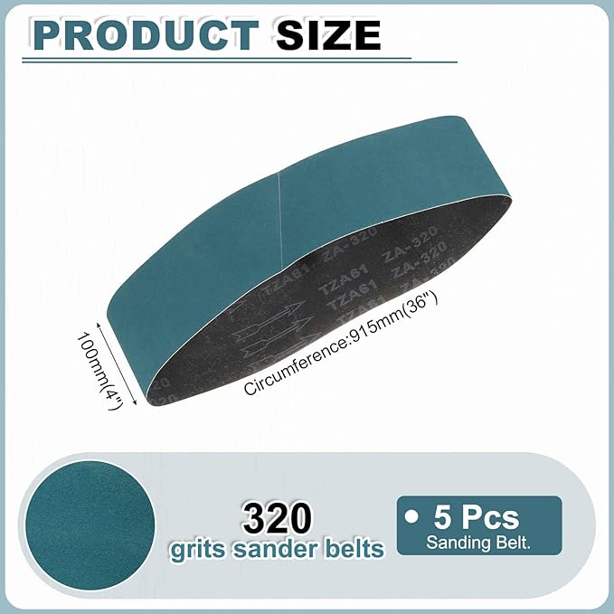 HARFINGTON 4 x 36 Inch Sanding Belts, 5 Pcs 320 Grit Zirconia Abrasive Belt Sander File Belt for Woodworking, Metal Polishing, Knife Sharpener