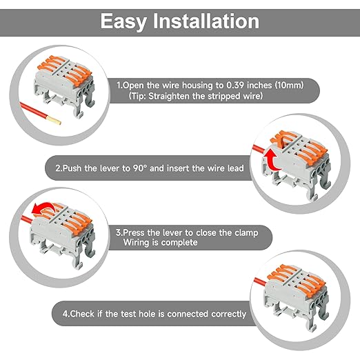 5Pcs DIN Terminal Blocks, 4 Conductor Compact Wire Conductor Splicing Connectors, KV223 Lever Wire Connectors for AWG 28-12, 600V 32A
