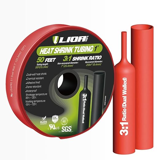 Heat Shrink Tubing 50 Feet Roll, 3:1 Ratio Adhesive Lined Marine Grade Shrink Wrap Tubing,Industrial Heat Shrink Tube Electrical 1in Red