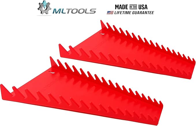 16-Tool Standard Wrench Organizer - Low-Profile V-Shape Wrench Holder, Fuel & Solvent Resilient - In-Drawer Wrench Tray For Garage, Workshop - Made in USA Red x 2