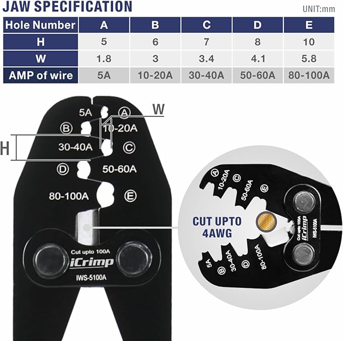 iCrimp Battery Cable Lug Crimping Tool for Open Barrel Lug,Lead-Free OEM Battery Terminals,B Type Crimper for AWG 13-3